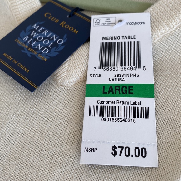 mens sweater Lightweight Merino Wool Mix V-Neck Sweater Large NWT - Picture 6 of 6